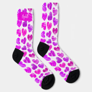 Chaussette Moderne Purple Rose Doodled Hearts Valentine Nom