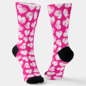 Chaussette Moderne rose et blanc Doodled Heart Valentine Nom (Angulaire)