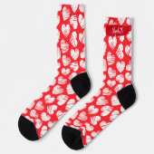Chaussette Moderne Rouge et Blanc Doodled Heart Valentine Nom (Gauche)