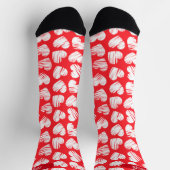 Chaussette Moderne Rouge et Blanc Doodled Heart Valentine Nom (Haut)