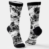 Chaussette Moderne Tropical Hawaiian Island Nom noir et blanc (Angulaire)