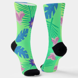 Chaussette Moderne Tropical Rose Vert et Violet