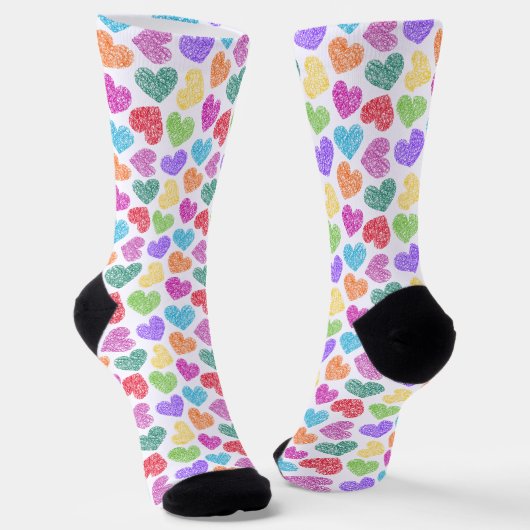 Chaussette Moderne Vibrant Rainbow Doodle Hearts Monogramme (Angulaire)