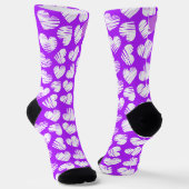 Chaussette Moderne violet blanc Doodé Coeur Valentine Nom (Angulaire)