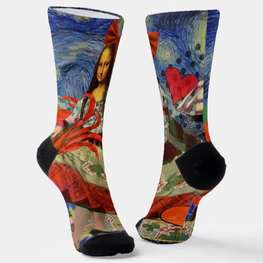 Chaussette Mona Lisa Starry Night Collage : Fantaisie surréal (Angulaire)