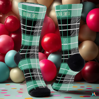 Chaussette Monnaie personnalisée vert et noir Tartan Plaid