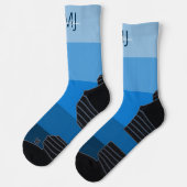 CHAUSSETTE MONOGRAM INITIALES NOM BLUE GRADIENT LINE MOTIF (Gauche)
