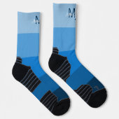 CHAUSSETTE MONOGRAM INITIALES NOM BLUE GRADIENT LINE MOTIF (Droite)