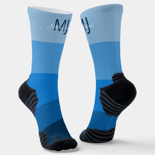 CHAUSSETTE MONOGRAM INITIALES NOM BLUE GRADIENT LINE MOTIF (Angulaire)
