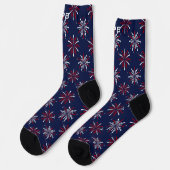 Chaussette Monogram Initials Red & White Fireworks on Blue (Gauche)