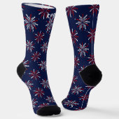 Chaussette Monogram Initials Red & White Fireworks on Blue (Angulaire)