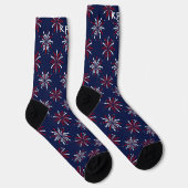 Chaussette Monogram Initials Red & White Fireworks on Blue (Droite)