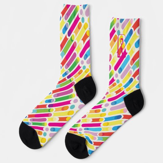 Chaussette Monogramme Arc-en-ciel lignes diagonales Motif Pop (Gauche)