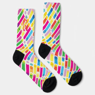 Chaussette Monogramme Arc-en-ciel lignes diagonales Motif Pop