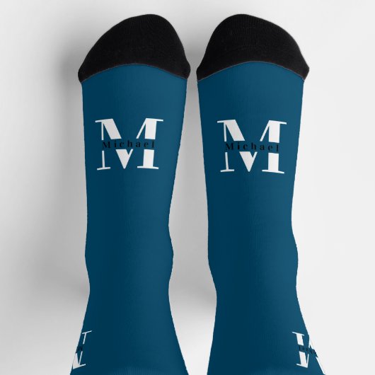 Chaussette Monogramme classique moderne bleu et blanc (Haut)