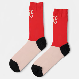 Chaussette Monogramme couleur bloc rouge et rose moderne deux