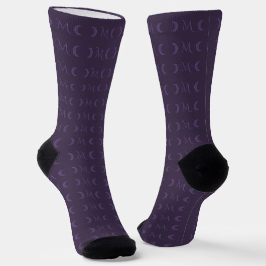Chaussette Monogramme des lunes de croissant de violet poussi (Angulaire)