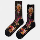 Chaussette Monogramme floral élégant fuchsia orange (Gauche)