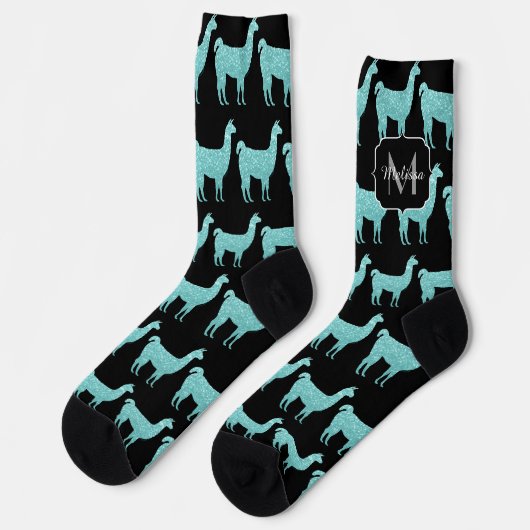 Chaussette Monogramme motif Llama Light Turquoise Sparkings (Gauche)