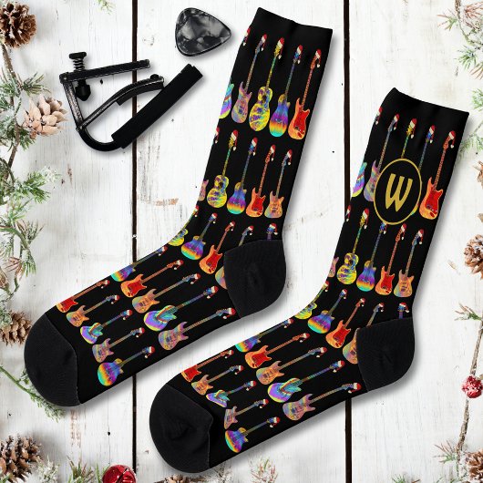 Chaussette Monogramme personnalisé Cool de la guitare Noël