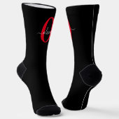 Chaussette Monogramme personnalisé Nom du script Noir Blanc R (Angulaire)