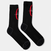 Chaussette Monogramme personnalisé Nom du script Noir Blanc R (Droite)