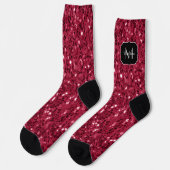 Chaussette Monogramme rose foncé magenta faux scintillants (Gauche)