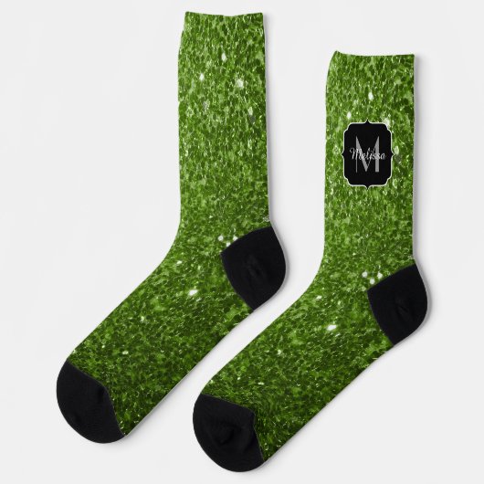 Chaussette Monogramme vert clair fausse parties scintillant s (Gauche)