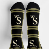 Chaussette monogramme vert olive, crème et plaid noir (Haut)