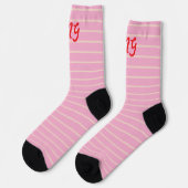 Chaussette Monogrammes doux rayures rose moderne motif mignon (Gauche)