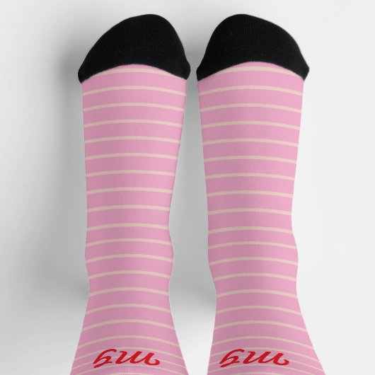 Chaussette Monogrammes doux rayures rose moderne motif mignon (Haut)
