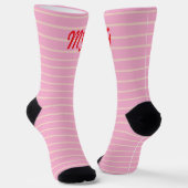 Chaussette Monogrammes doux rayures rose moderne motif mignon (Angulaire)