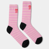 Chaussette Monogrammes doux rayures rose moderne motif mignon (Droite)