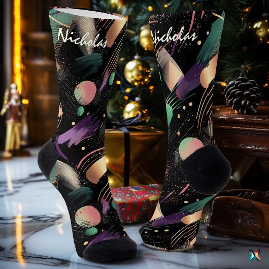 Chaussette Moody Automne Abstrait dans Plum et Forest Green