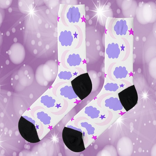Chaussette Moon Cloud Stars Motif rose et foncé violet