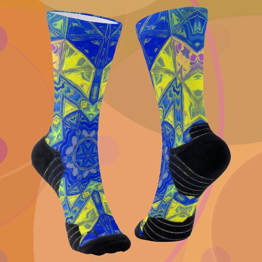 Chaussette Mosaic Mandala bleu et jaune