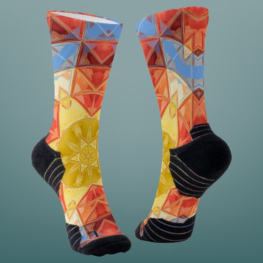 Chaussette Mosaic Mandala orange bleu et jaune