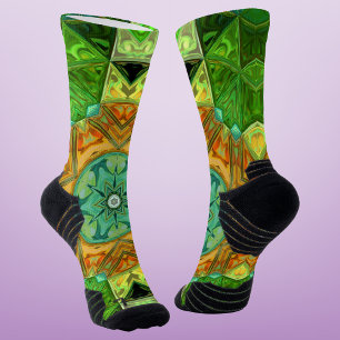 Chaussette Mosaic Mandala Orange et vert