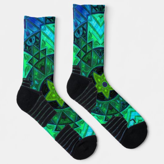 Chaussette Mosaic Mandala Vert et Bleu (Droite)