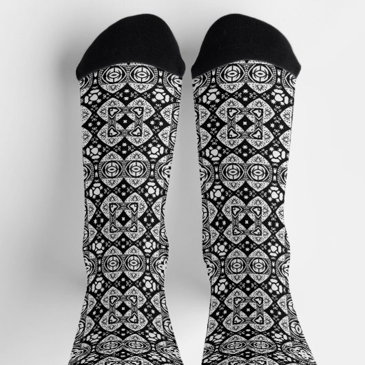 Chaussette Mosaïque arabesque Motif Carrelage noir et blanc (Haut)