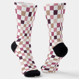 Chaussette Mosaïque minimaliste à carreaux violets et bruns