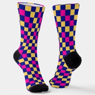 Chaussette Motif à carreaux bleu jaune rose