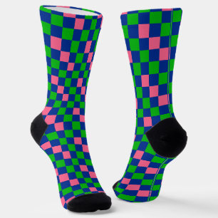 Chaussette Motif à carreaux bleu vert rose