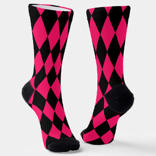 Chaussette Motif à carreaux diamants Harlequin noir rose