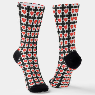 Chaussette Motif à carreaux en forme de croix avec des cœurs