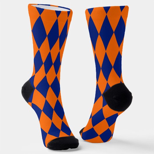 Chaussette Motif à carreaux Harlequin orange et bleu