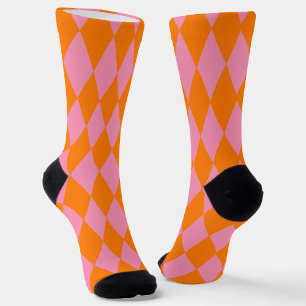 Chaussette Motif à carreaux Harlequin orange et rose