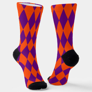 Chaussette Motif à carreaux Harlequin orange et violet
