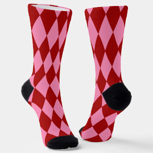 Chaussette Motif à carreaux Harlequin rose rouge