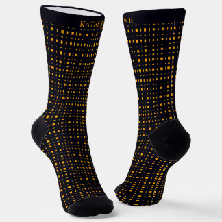 Chaussette Motif à carreaux noir et jaune orange personnalisé